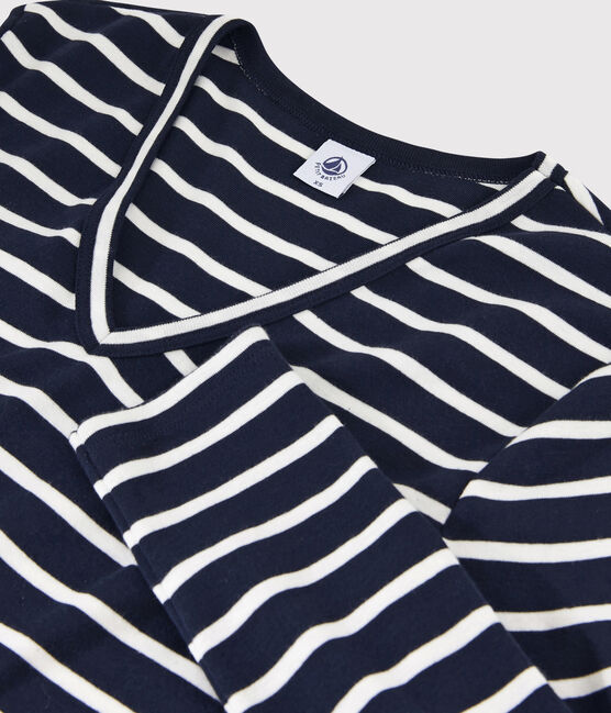 Camiseta icónica con cuello de pico para mujer azul SMOKING/blanco MARSHMALLOW