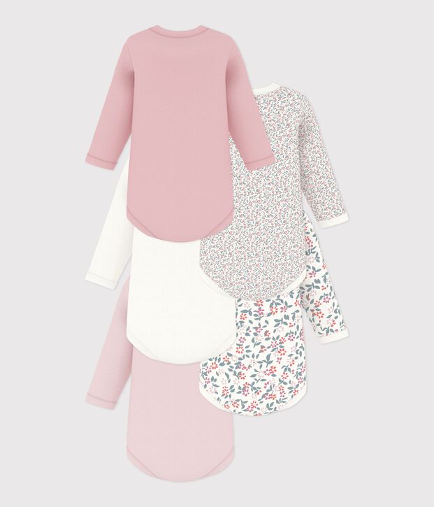 Juego de bodis de algod&oacute;n de manga larga con estampado de flores para beb&eacute; multicolor