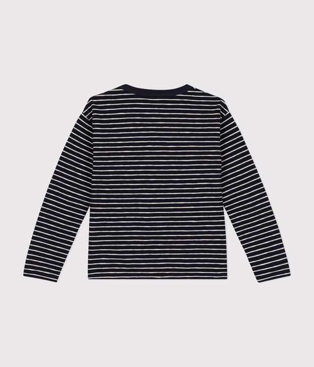 Camiseta de manga larga de punto flameado para ni&ntilde;o azul/beige