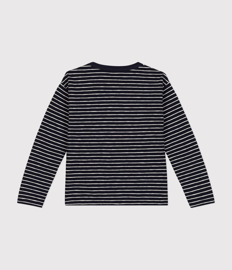 Camiseta de manga larga de punto flameado para ni&ntilde;o azul/beige