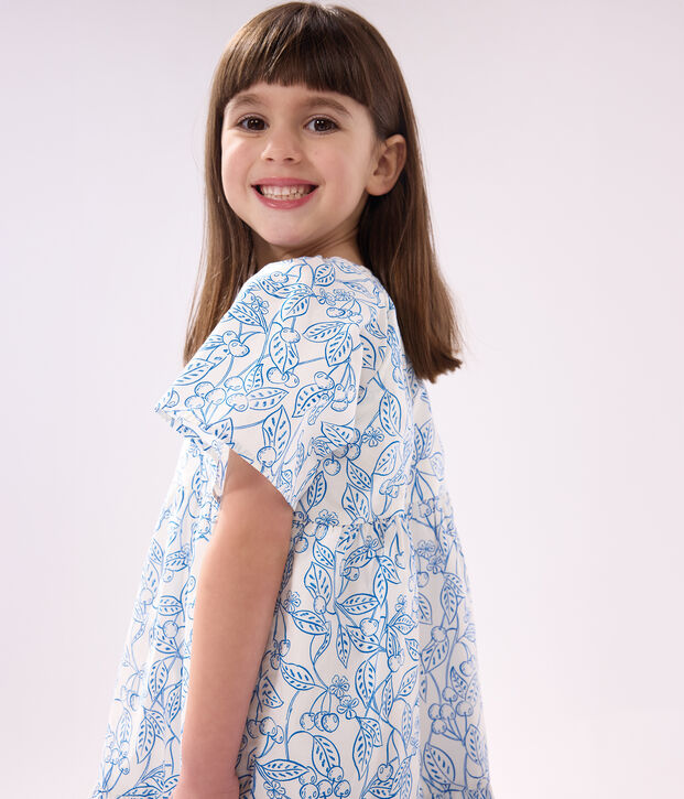 Vestido infantil de algod&oacute;n estampado de manga corta azul/azul