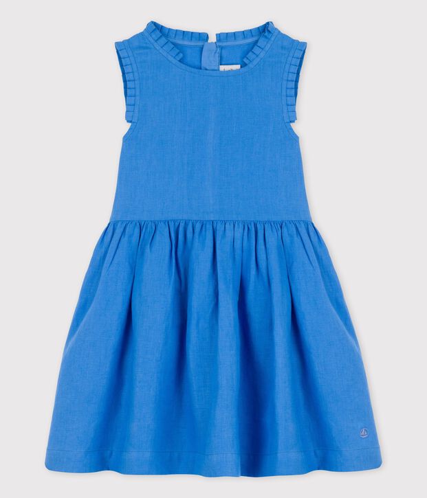 Vestido de lino sin mangas para ni&ntilde;a azul