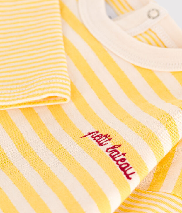 Camiseta de manga larga de algod&oacute;n a rayas para beb&eacute; amarillo/crudo