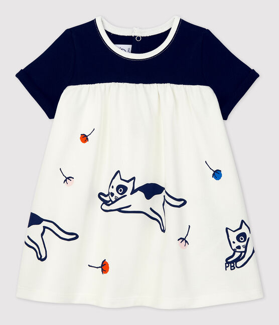 Vestido de muletón de bebé. blanco MARSHMALLOW/azul SMOKING