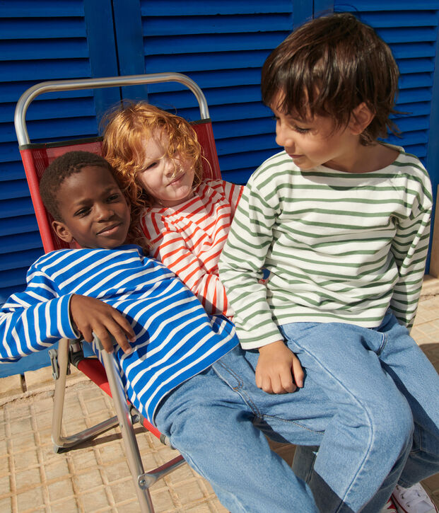 Marinera infantil unisex de algod&oacute;n de manga larga azul/blanco