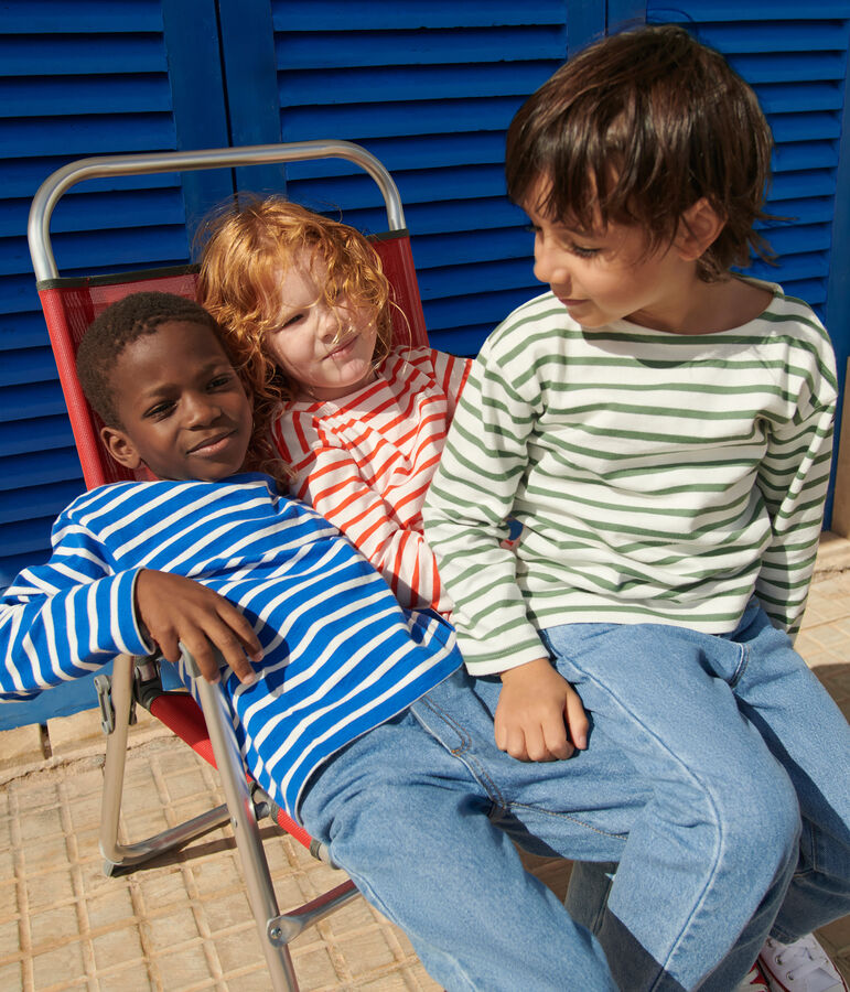 Marinera infantil unisex de algod&oacute;n de manga larga azul/blanco