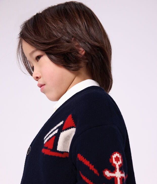 C&aacute;rdigan infantil de lana y algod&oacute;n con estampado rojo/multicolor