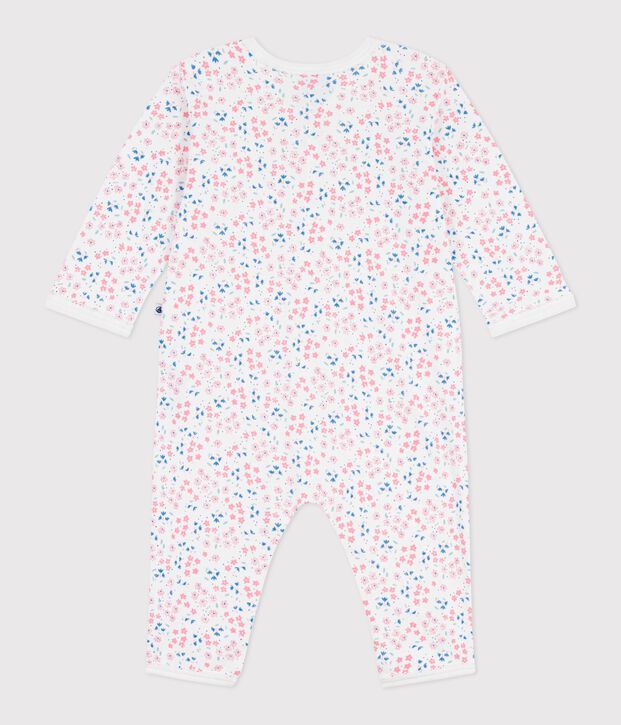 Pijama sin pies de algod&oacute;n con estampado de flores para beb&eacute; blanco/multicolor