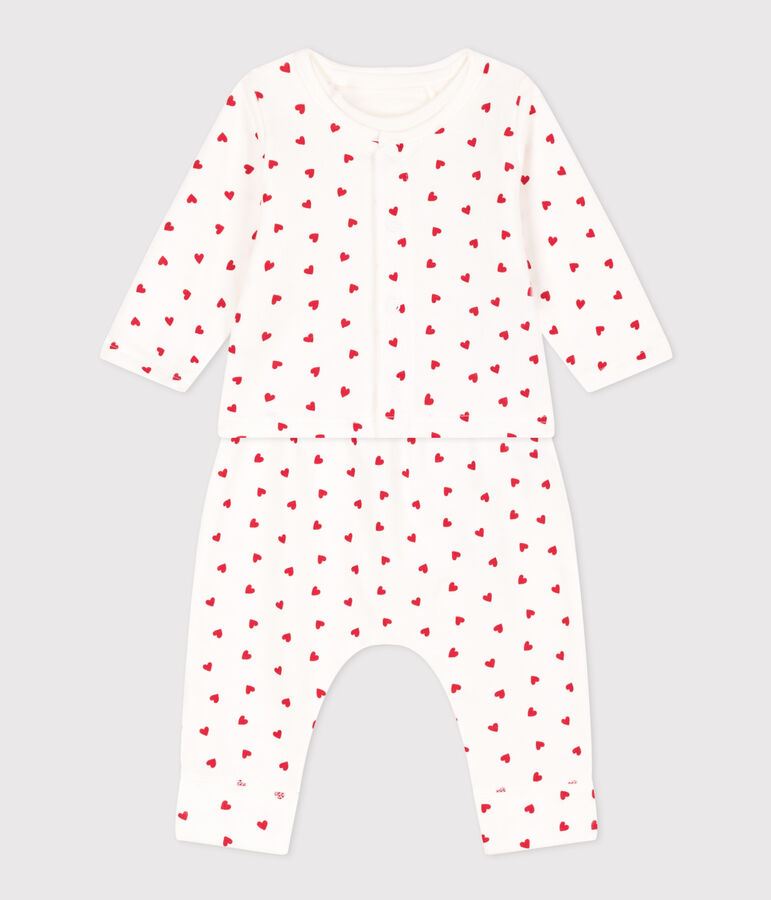 Conjunto de mulet&oacute;n con estampado de corazones para beb&eacute; blanco/rojo