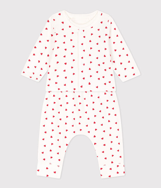 Conjunto de muletón con estampado de corazones para bebé blanco MARSHMALLOW/rojo TERKUIT