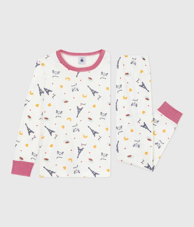 Pijama infantil de algod&oacute;n con estampado de Par&iacute;s blanco/multicolor