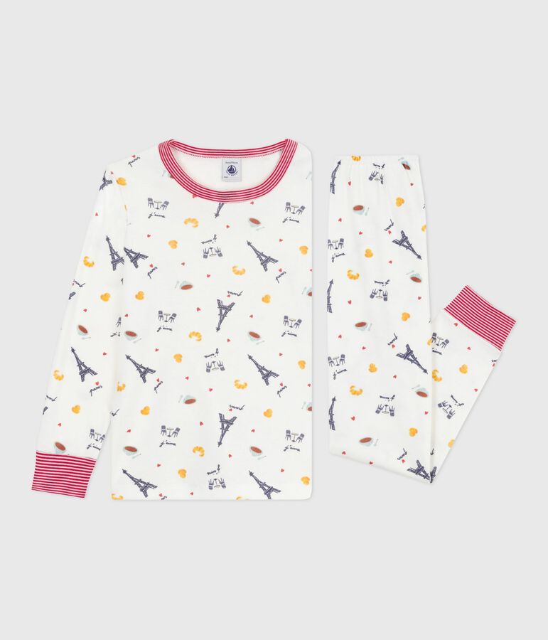 Pijama infantil de algod&oacute;n con estampado de Par&iacute;s blanco/multicolor