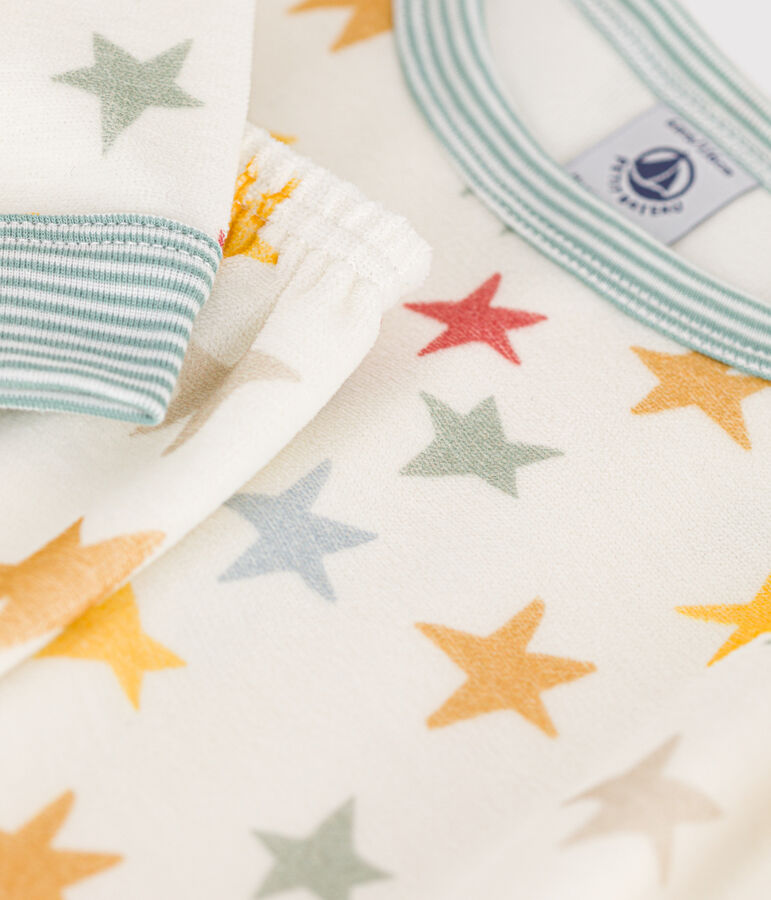 Pijama infantil de terciopelo con estampado de estrellas blanco MARSHMALLOW/blanco MULTICO