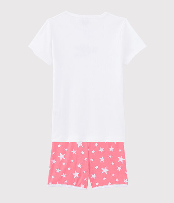 Pijama corto con dibujo "Bonheur" de niña de algodón blanco MARSHMALLOW/blanco MULTICO