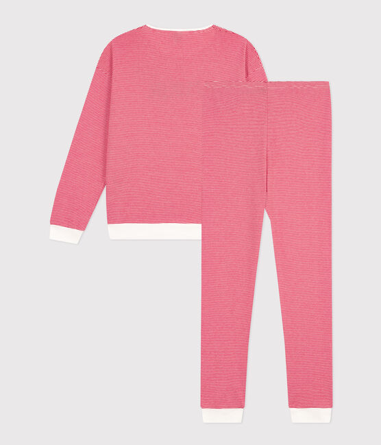 Pijama de algodón a rayas para mujer rojo CORRIDA/blanco MARSHMALLOW