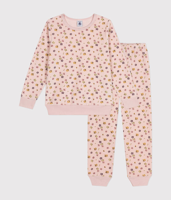 Pijama infantil de terciopelo con estampado de flores rosa SALINE/blanco MULTICO