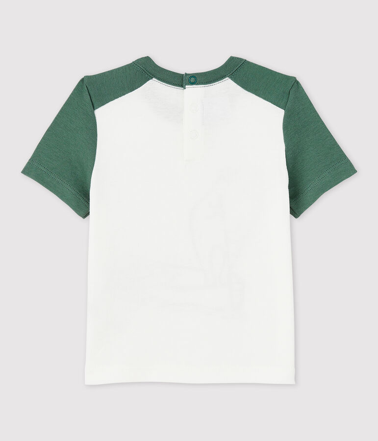 Camiseta de manga corta de algod&oacute;n de beb&eacute; ni&ntilde;o blanco/verde