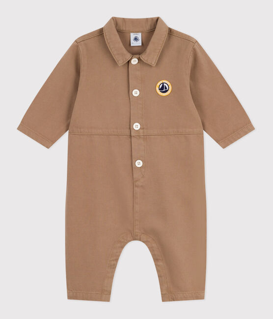 Mono largo estilo «worker» de algodón liso para bebé beige ROCHE CLAIR