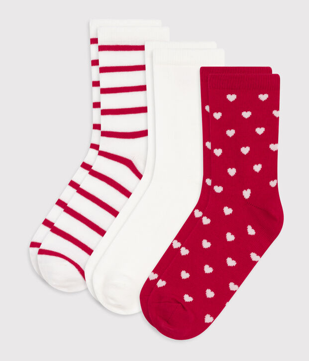 3 pares de calcetines infantiles de algod&oacute;n con estampado de corazones multicolor