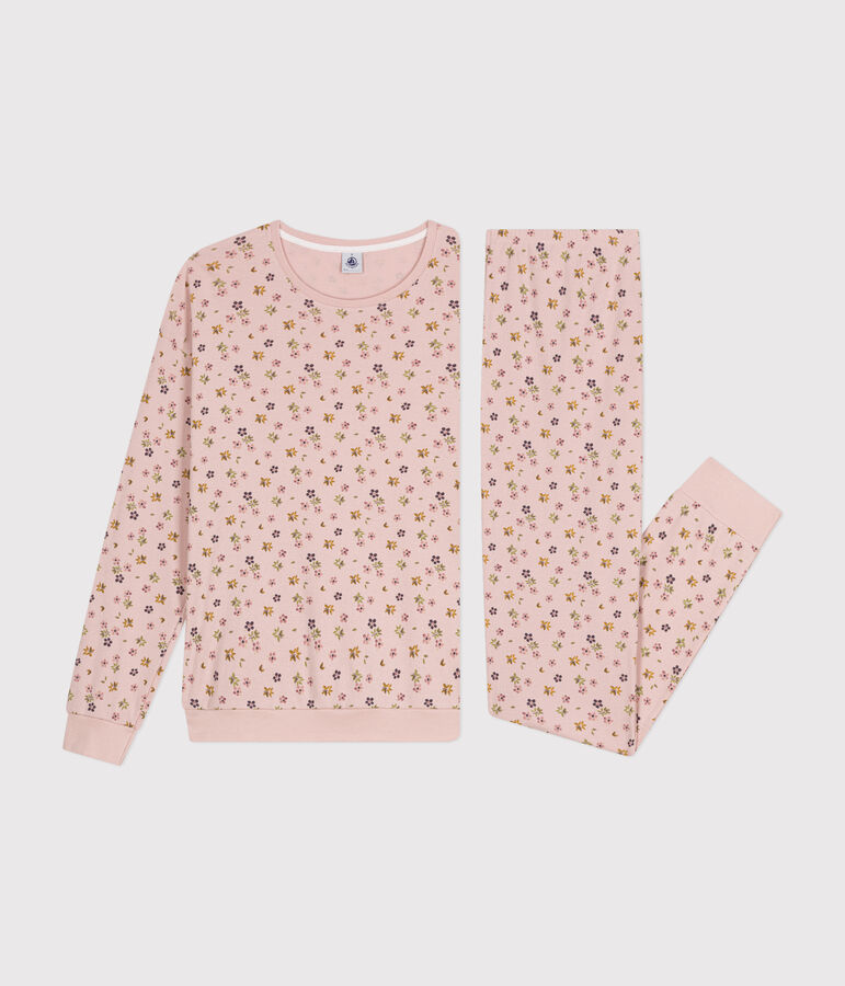Pijama de algod&oacute;n con estampado de flores para mujer rosa SALINE/blanco MULTICO