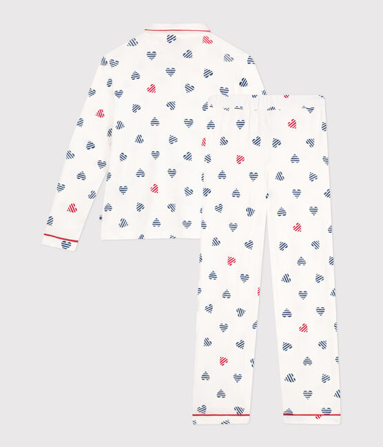 Pijama de mujer de algodón abotonado con estampado de corazones blanco MARSHMALLOW/blanco MULTICO