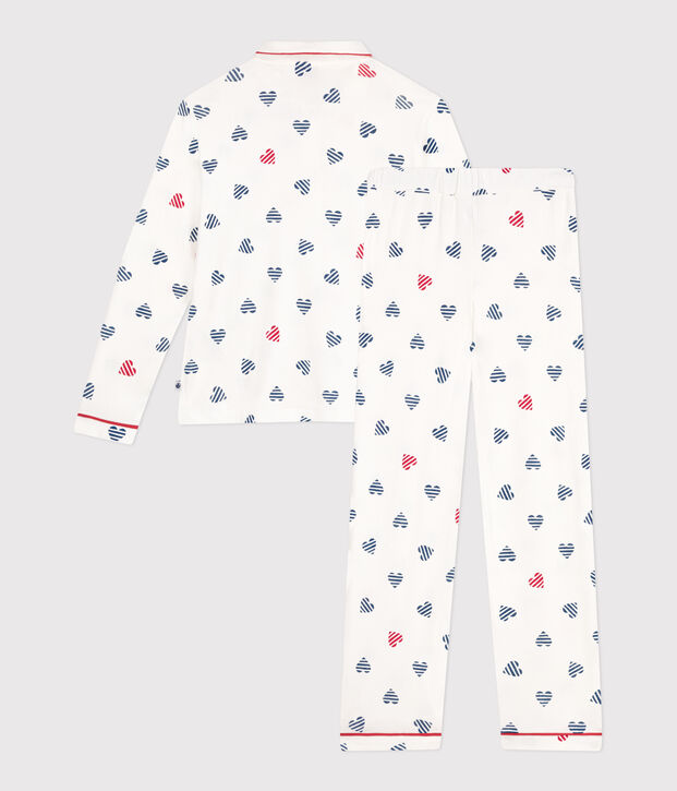 Pijama de mujer de algod&oacute;n abotonado con estampado de corazones blanco/multicolor