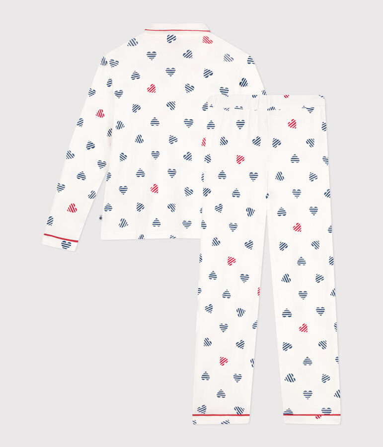 Pijama de mujer de algod&oacute;n abotonado con estampado de corazones blanco/multicolor