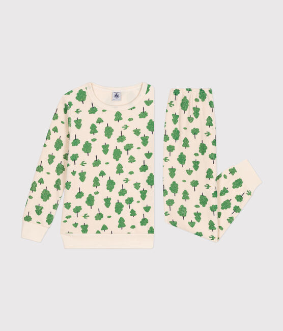 Pijama infantil de tejido de rizo cepillado con estampado de árboles blanco AVALANCHE/ MULTICO