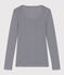 Camiseta segunda piel de algodón ligero a rayas para mujer azul SMOKING/blanco MARSHMALLOW