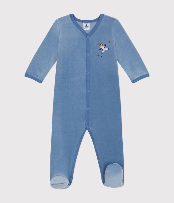 Pijama de terciopelo para bebé azul BEACH