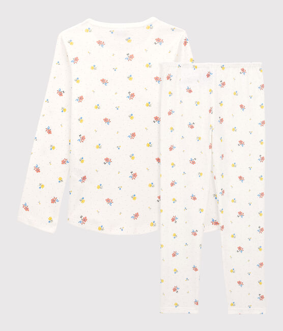 Pijama con flores de algodón de niña blanco MARSHMALLOW/blanco MULTICO