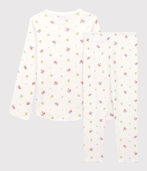Pijama con flores de algod&oacute;n de ni&ntilde;a blanco/multicolor