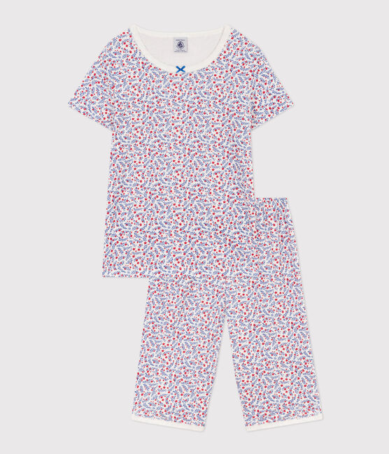 Pijama corto de algodón con flores para niña blanco MARSHMALLOW/blanco MULTICO