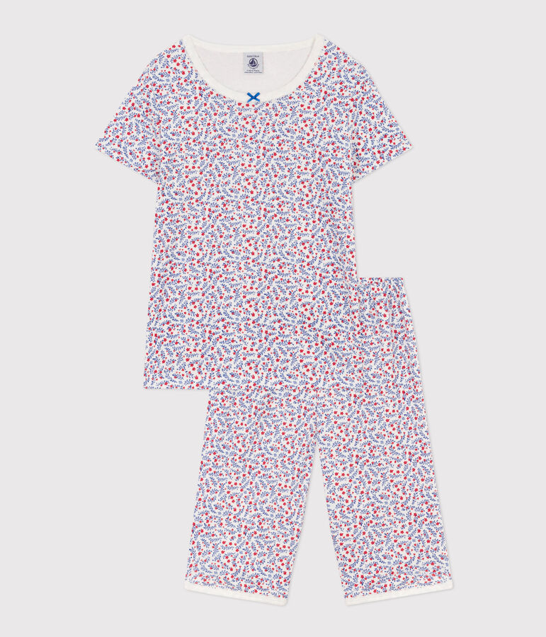 Pijama corto de algod&oacute;n con flores para ni&ntilde;a blanco/multicolor