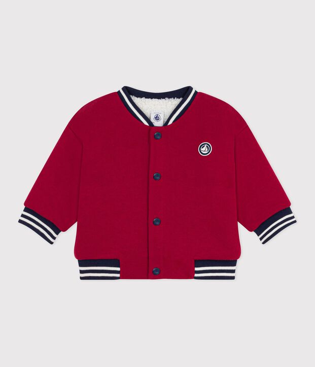 Chaqueta teddy lisa de algod&oacute;n y borreguito para beb&eacute; rojo