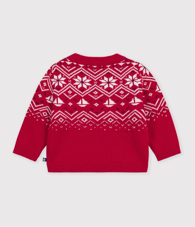 Jersey de lana y algod&oacute;n con estampados jacquard para beb&eacute; rojo/multicolor