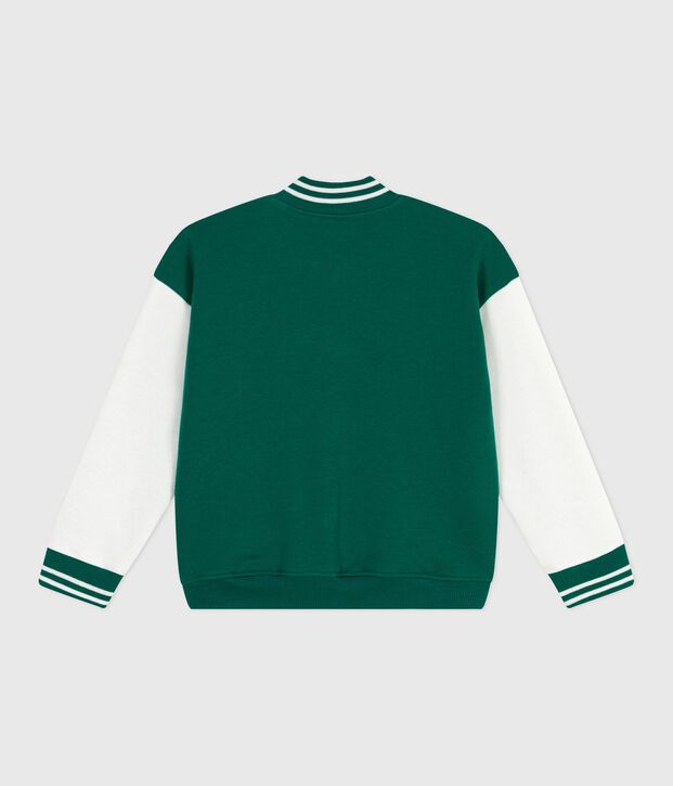 Chaqueta teddy infantil lisa de algod&oacute;n verde/crudo