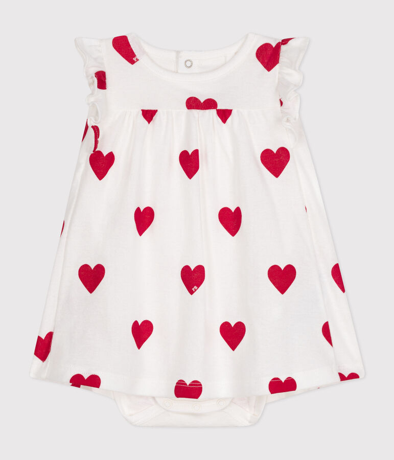 Vestido-bodi con estampado de corazones de algod&oacute;n ecol&oacute;gico de beb&eacute; blanco/rojo