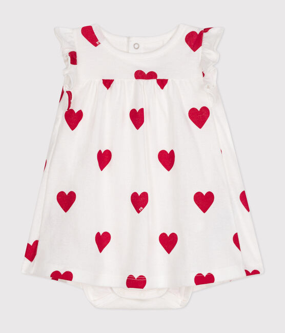 Vestido-bodi con estampado de corazones de algodón ecológico de bebé blanco MARSHMALLOW/rojo TERKUIT