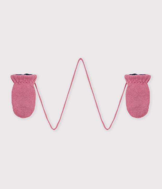 Manoplas de beb&eacute; de punto liso con forro polar. rosa