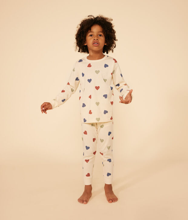 Pijama infantil de algod&oacute;n con estampado de coraz&oacute;n crudo/multicolor