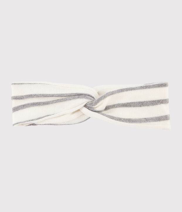 Diadema a rayas para beb&eacute; ni&ntilde;a blanco/gris