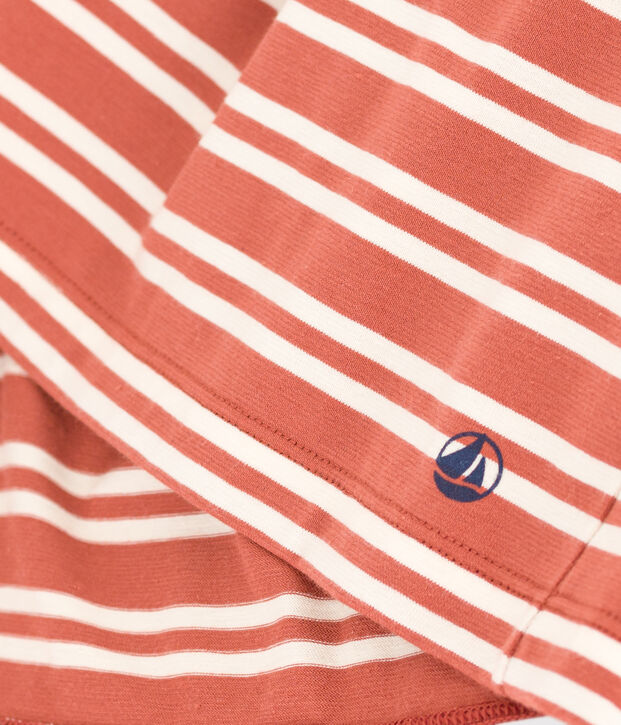 Vestido de manga corta de algod&oacute;n a rayas para ni&ntilde;a marron/crudo