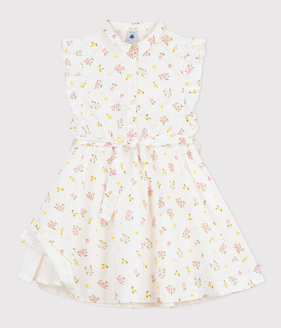 Vestido infantil sin mangas de algodón con estampado de flores blanco MARSHMALLOW/blanco MULTICO