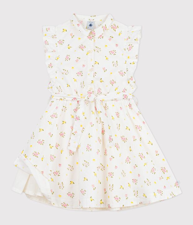 Vestido infantil sin mangas de algod&oacute;n con estampado de flores blanco/multicolor