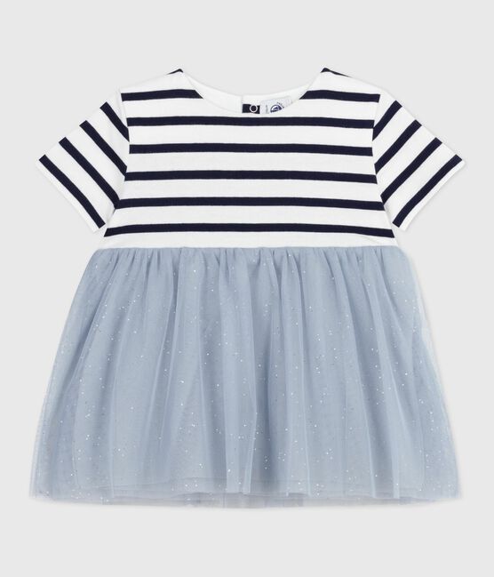 Vestido de dos materiales de manga corta para bebé CO2/ MULTICO