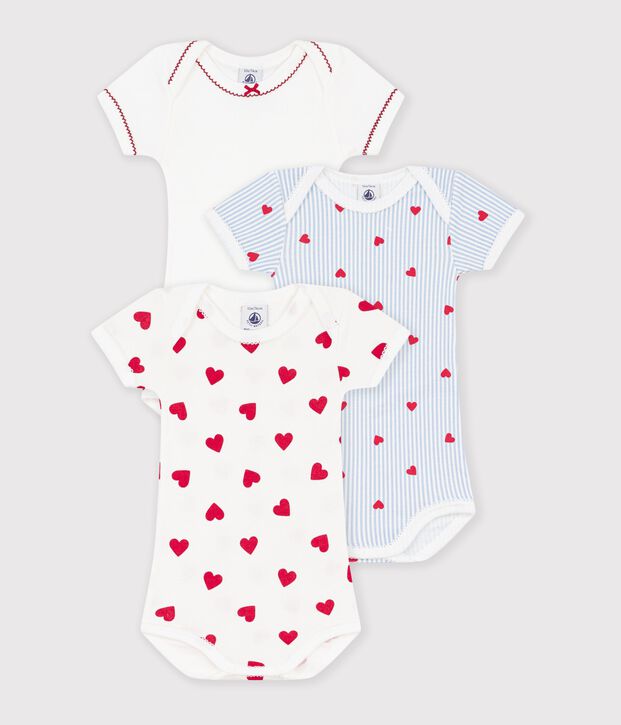 Juego de bodis de algod&oacute;n de manga corta con estampado de corazones para beb&eacute; multicolor