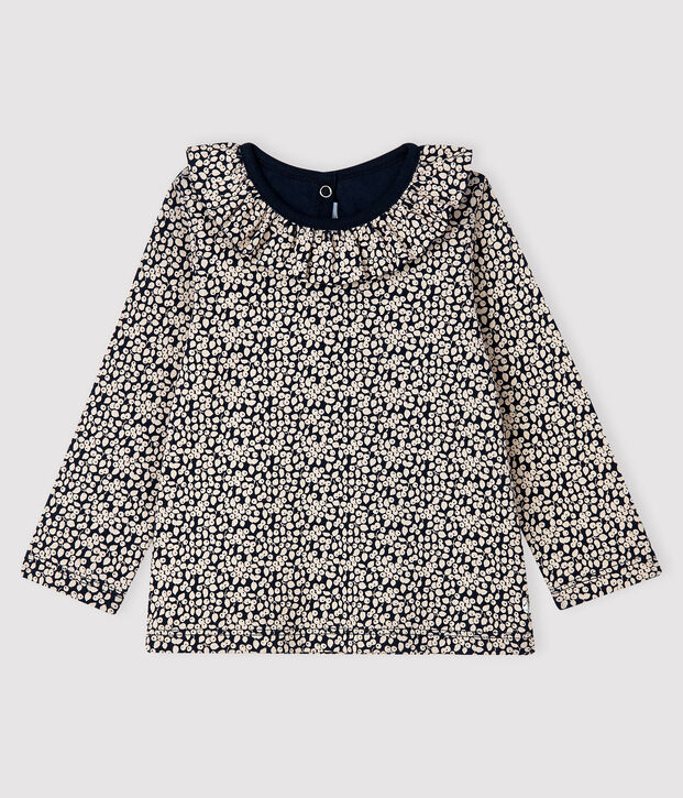 Blusa de manga larga para beb&eacute; ni&ntilde;a azul/blanco