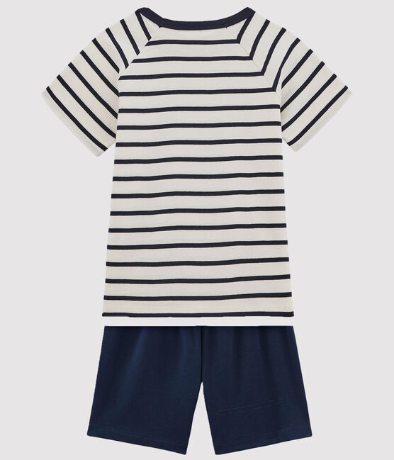 Pijama corto de rayas marineras de canalé unisex blanco MARSHMALLOW/azul SMOKING