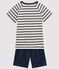Pijama corto de rayas marineras de canalé unisex blanco MARSHMALLOW/azul SMOKING